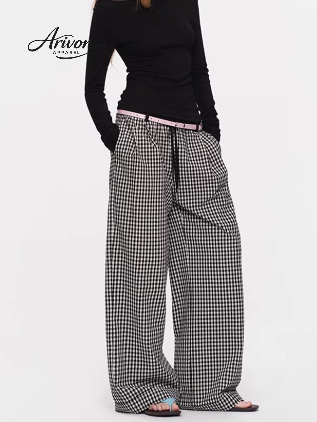 12logo Lazy Check Relaxed Wide-Leg Trousers - Image 1