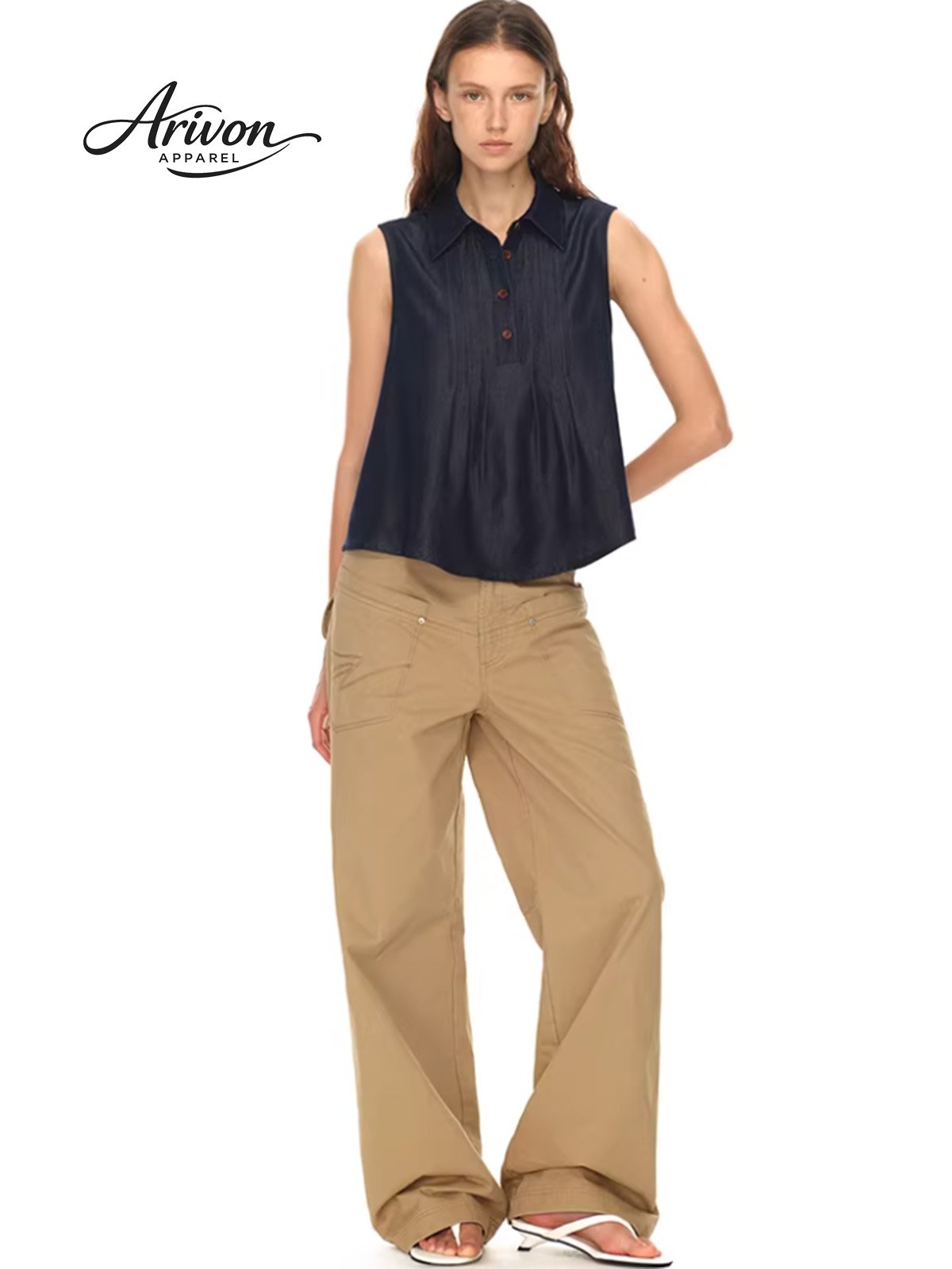 5logo Lyocell Pleated Sleeveless Denim Shirt - Image 1