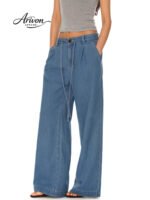 Retro Ease Drawstring Wide-Leg Denim Pants